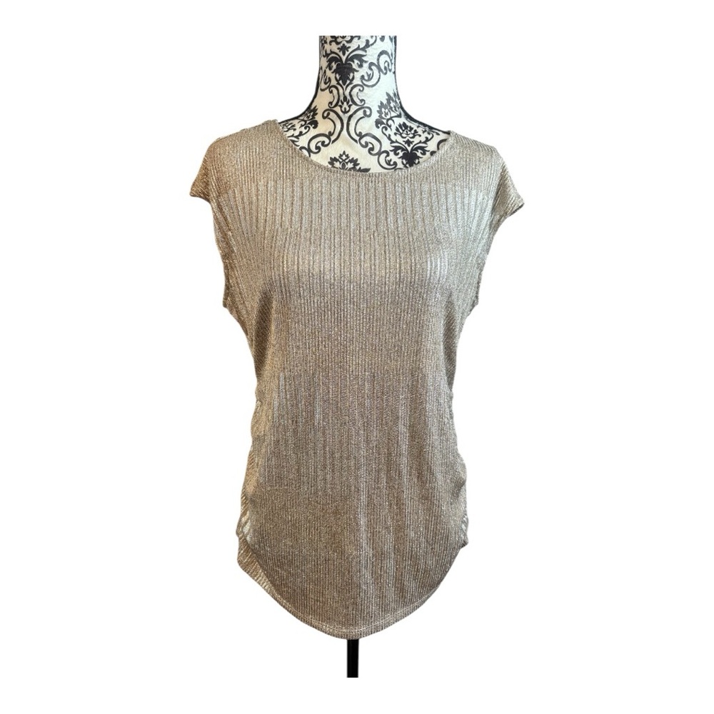 CALVIN KLEIN Metallic Gold Stretchy Knit Cap Sleeve Top